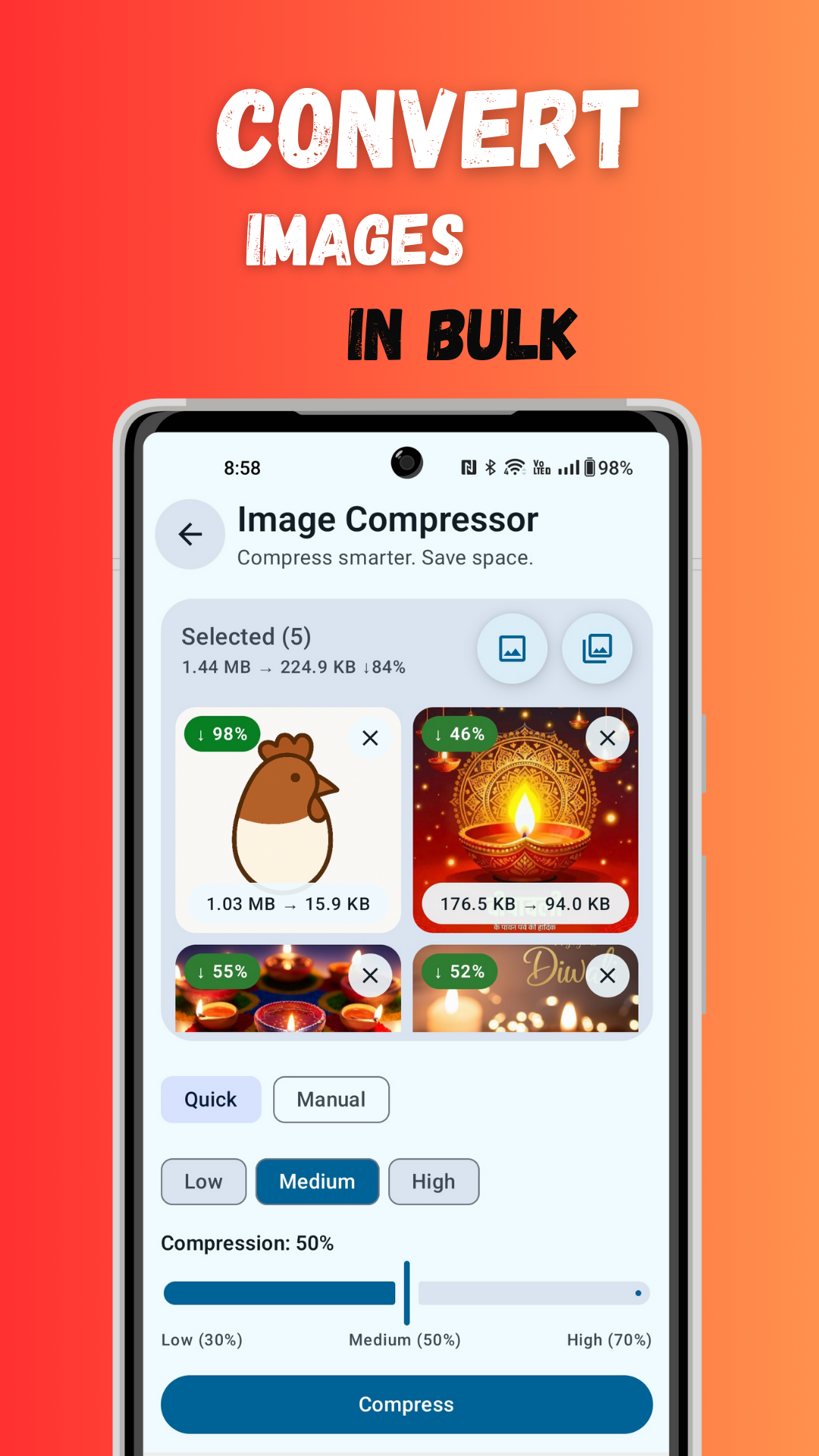 Screenshot 2 showing before and after sizes
